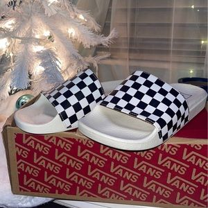 Checkered vans slide on sandals
